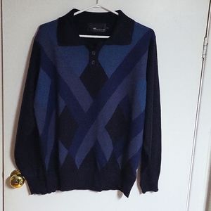 Brummell Paris men's knitted cardigan Blue grey black color combination, US Med.